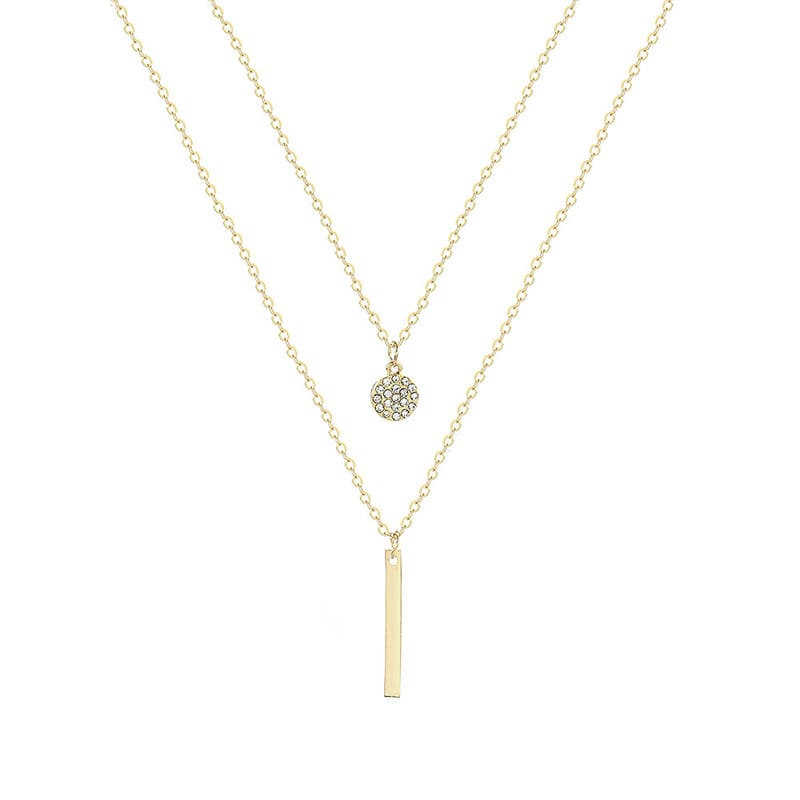 Cross-border Geometric Long Flash Diamond Round Double-layer Necklace Women's Simple Style Fashion Diamond Clavicle Chain Neck Chain Fashion