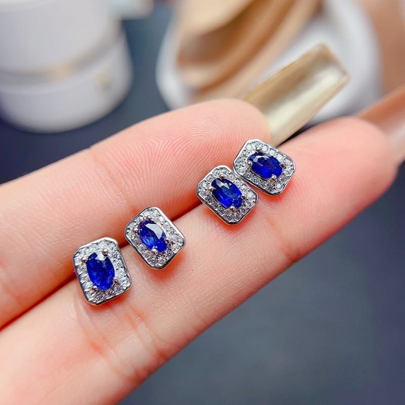 Sapphire earrings 925 silver ladies natural sapphire inspection a generation of overseas supply wholesale