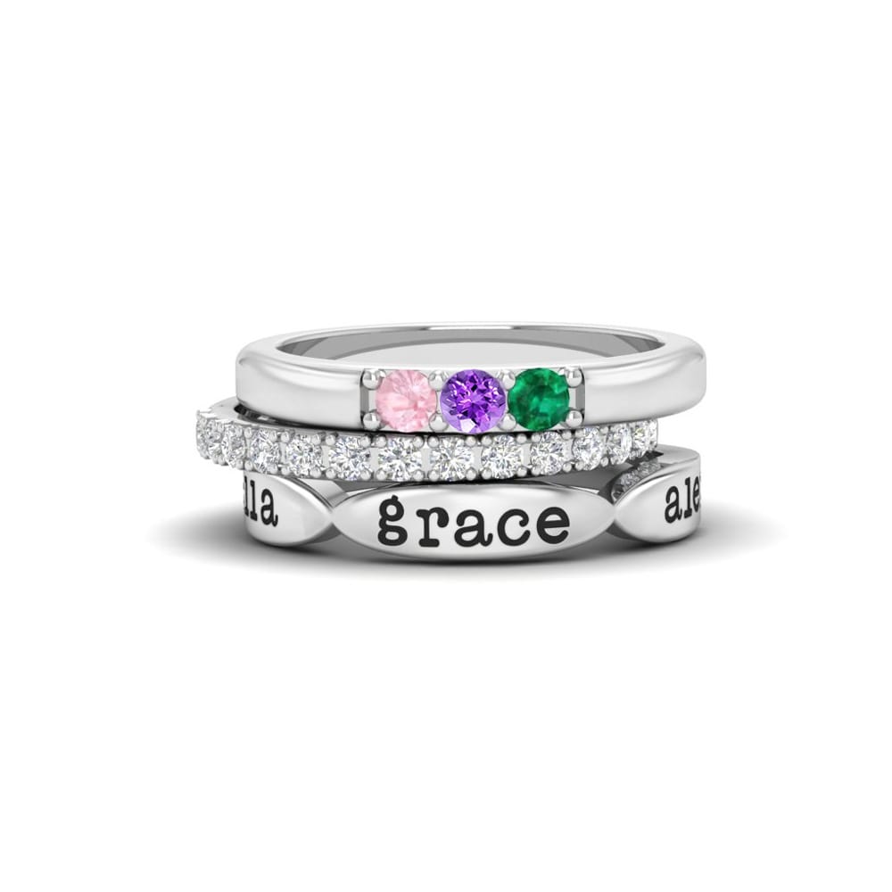 European and American cross-border hot selling Mother's Day 12-color birthday stone three-piece combination stacked ring lettering personalized fashion jewelry
