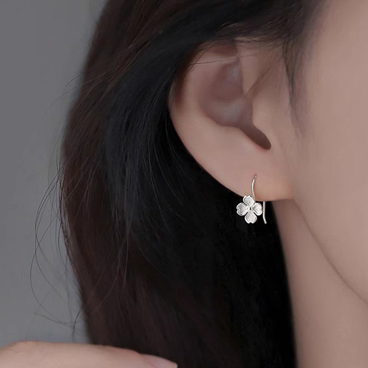 S925 sterling silver flower hook earrings 