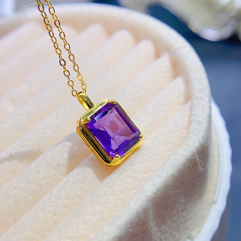 Fashion natural amethyst pendant small octagonal 8*10mm ladies pendant nude stone 925 silver live wholesale