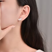 Aobao S999 pure silver earrings women's plaid flower brushed flower bud earrings light luxury high-grade earrings all-matching