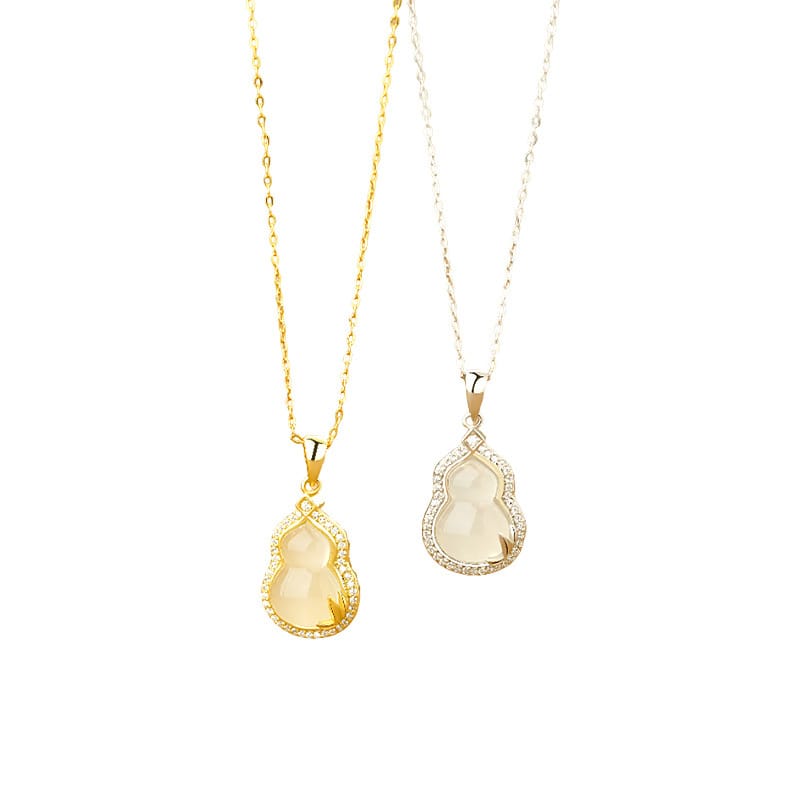 Po S999 Foot Silver Niche White Chalcedony Gourd Necklace Women's Light Luxury High-end Sense Personalized Fashion Necklace for Hair