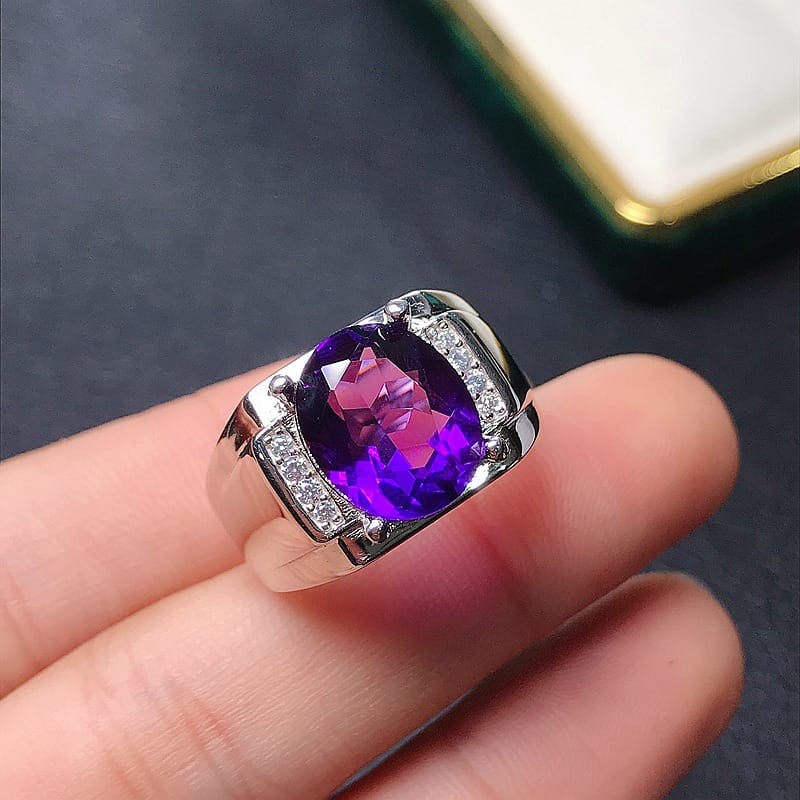 925 silver inlaid amethyst men ring overlapping live simple style Men ring color treasure wholesale a generation of hair