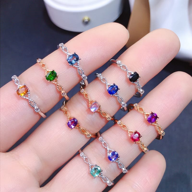 Special offer natural Topaz Moonstone Diamond female ring processing wholesale 925 silver female ring live TikTok