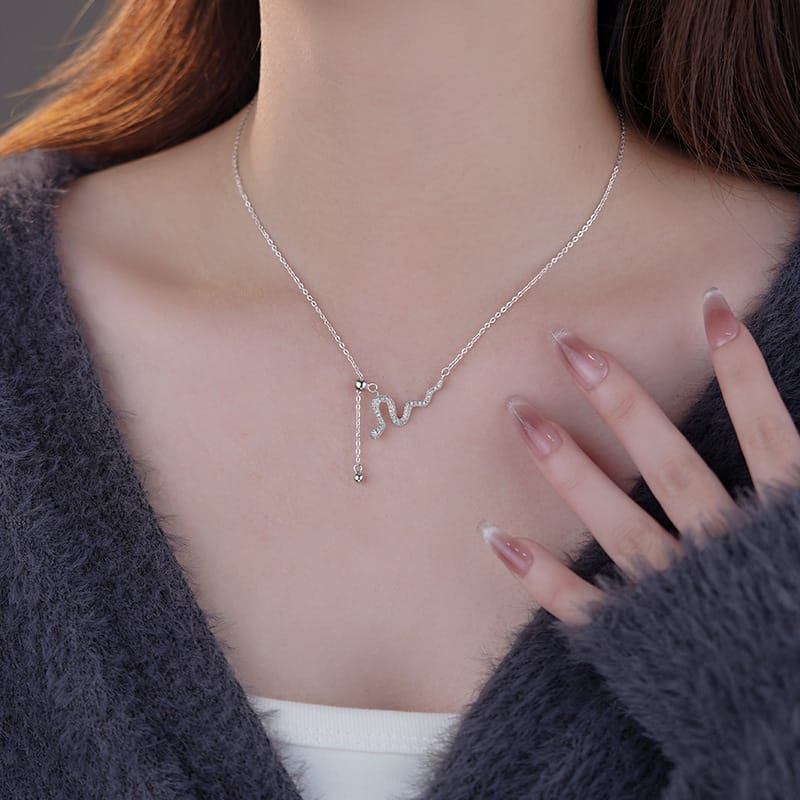 Po S999 Sterling Silver Fashion Snake Necklace Women's Distinctive Clavicle Chain Niche Light Luxury Design Sense Neck Chain for Hair