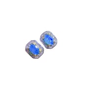 Jewelry live supply 925 silver inlaid natural blue opal ear studs Fire Color Flash wholesale supply