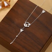 Po S999 Silver Butterfly Ring Tassel Necklace Simple Niche Design Sweet Elegant Sweater Chain for Hair