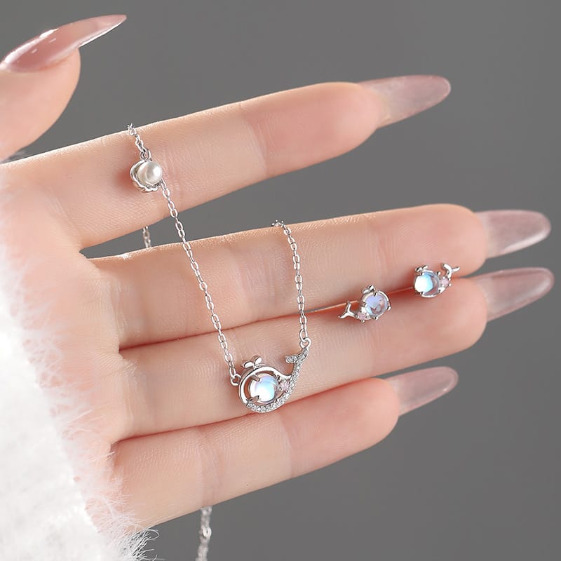 Original Po S999 Silver Small Whale Adventures Series suit Simple, Fresh and Clear Natural Clavicle Chain