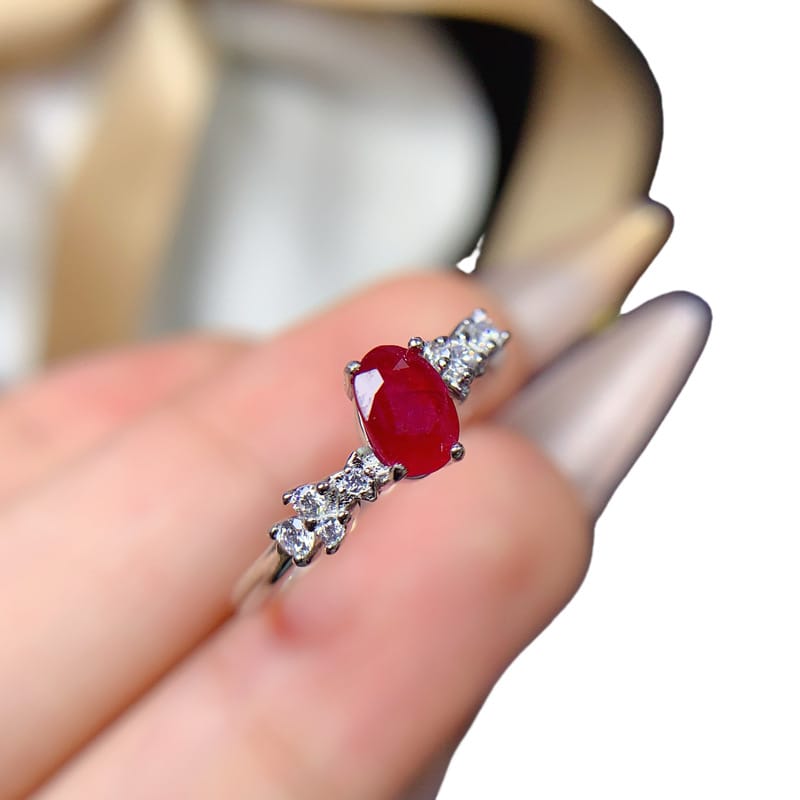 Simple natural old baked ruby 4*6mm ring live 925 silver fashion female ring trembles live