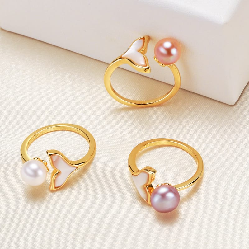 Jewelry semicircle pearl shell ring pearl jewelry fishtail freshwater pearl ring for women