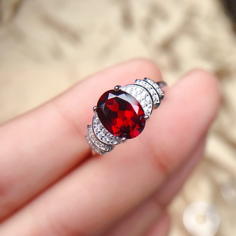 2. Carat natural garnet ring 925 silver live color gem exclusive live broadcast supply