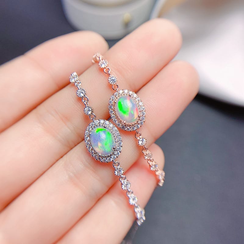 Natural Opal Bracelet Light Luxury Women's 925 Silver Inlaid Gem Fire Color Beautiful Color Treasure 