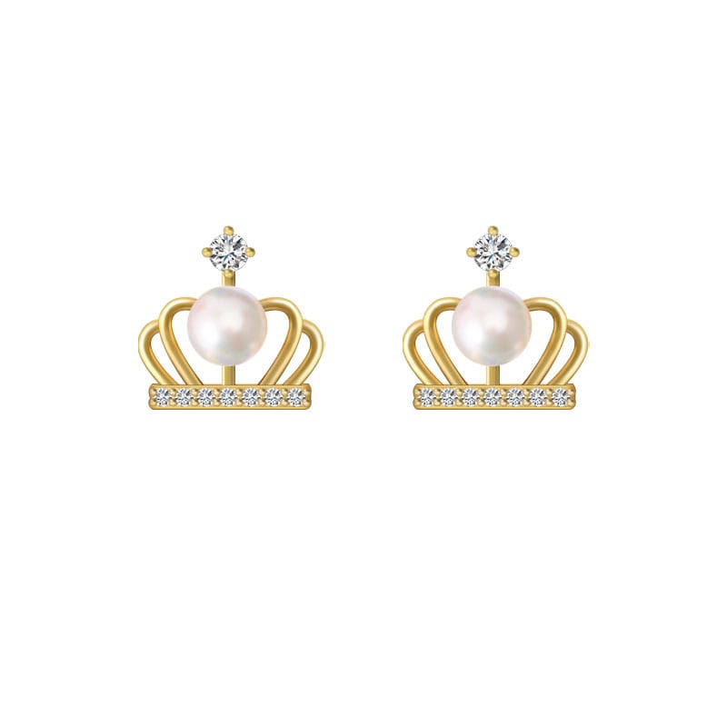 Crown zircon freshwater pearl earrings Korean feminine light luxury niche high-end earrings earrings source manufacturers