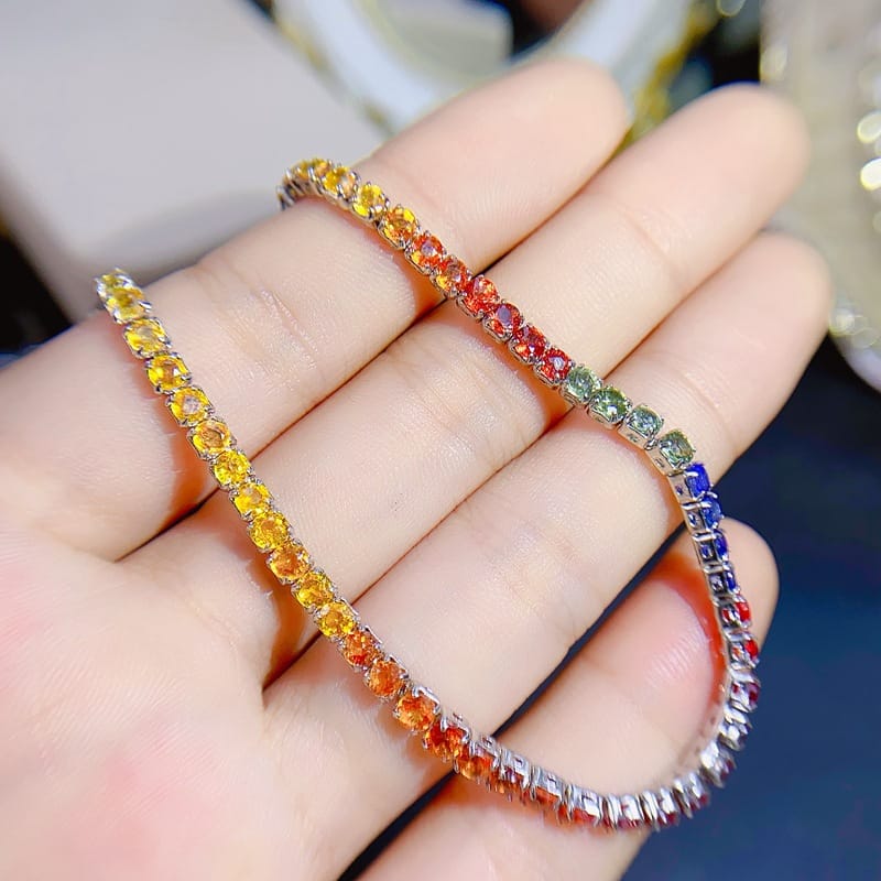 Fresh colorful sapphire bracelet 925 silver natural colorful sapphire bracelet 3*3 Women's bracelet one-piece delivery