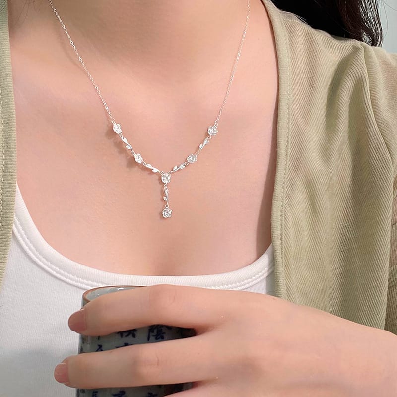 Custom S999 Foot Silver Niche Rose Necklace New All-match High-end Sense Design Light Luxury Necklace Bracelet for Hair