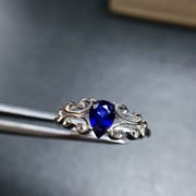 African Sapphire Ring 925 Silver Inlay Color Dark Blue Beautiful Wholesale