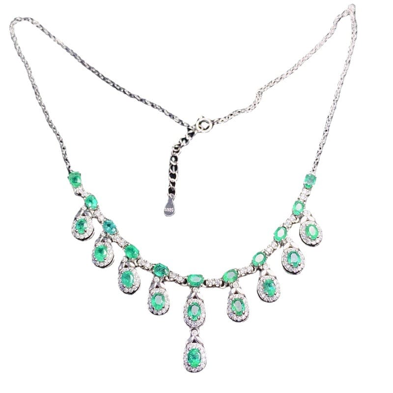 Emerald Necklace Deluxe Exquisite 925 Silver Ladies Natural Gem Support Re-inspection of a generation of hair
