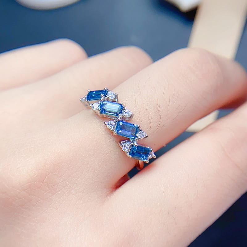 New Natural London Blue Topaz 925 Silver 3*5 Women's Volleyball Ring Crystal Clean Color Good Women's Ring