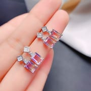 New amethyst stud earrings 925 silver inlaid wholesale factory good manufacturing Women's stud earrings one-piece delivery
