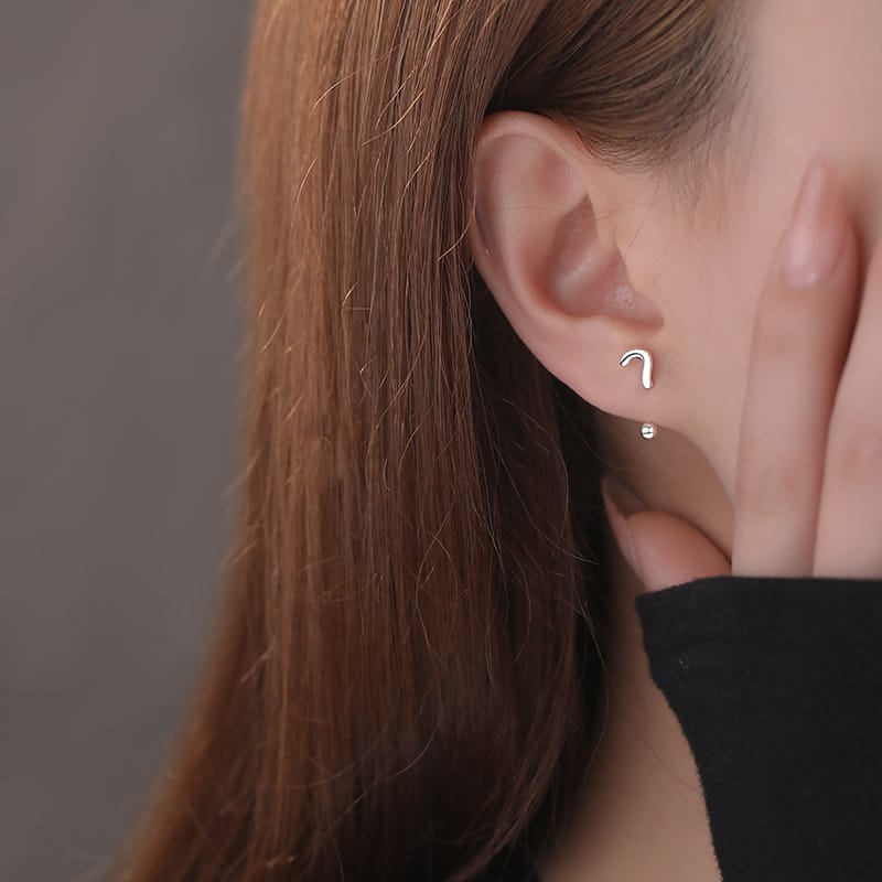 Po S999 Silver Geometric Simple Punctuation Mark Exclamation Mark Screw Earrings Women's Exquisite Earrings