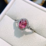 Factory wholesale explosions natural tourmaline ring S925 silver inlaid main stone 6*8 selling Europe and the United States a generation of hair