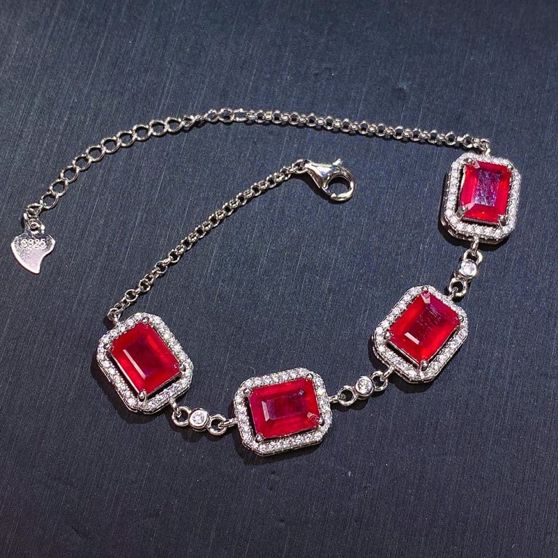 Live delivery ruby bracelet 925 silver Ruby women's bracelet with extended chain one-piece delivery