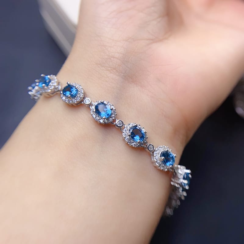 Natural London Blue Topaz bracelet 4 * 5mm fashion bracelet 925 silver London lantopa women's bracelet