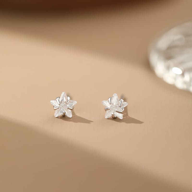 Po S999 Silver Sweet Cool Star Zircon Earrings Women's Cute Exquisite Earrings Small Distinctive Earrings for Hair
