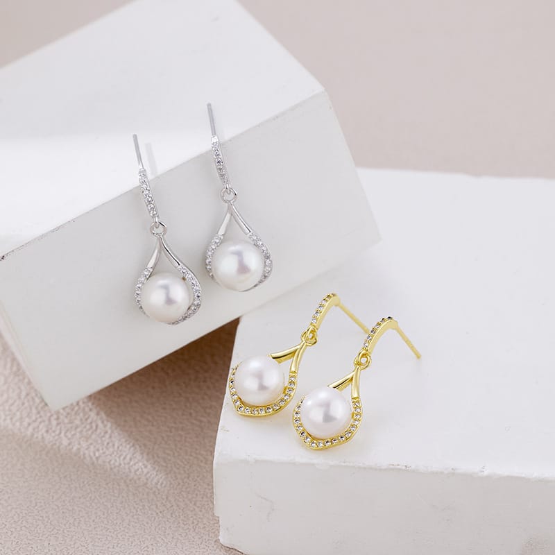 Natural Freshwater Pearl Earrings French Simple Drop-shaped Long Small Ear Drop Fashionable Earrings All-match Elegant Earrings