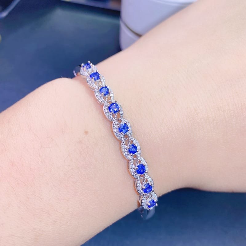 Natural sapphire bracelet 925 sterling silver women's beautiful detection live e-commerce pick-up