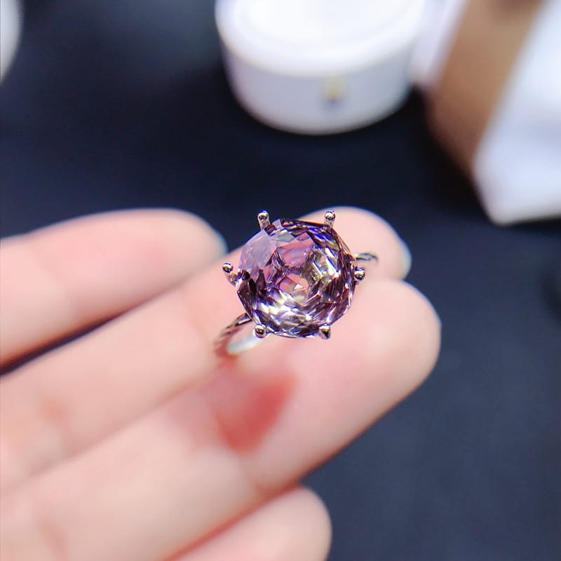 Rose Cut Natural Amethyst Yellow Crystal Amethyst Ring 925 Sterling Silver Women Support Re-inspection