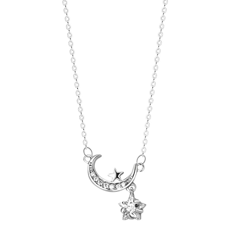  S999 pure silver exquisite light luxury high-grade star and moon necklace super shiny fashionable exquisite small niche clavicle chain