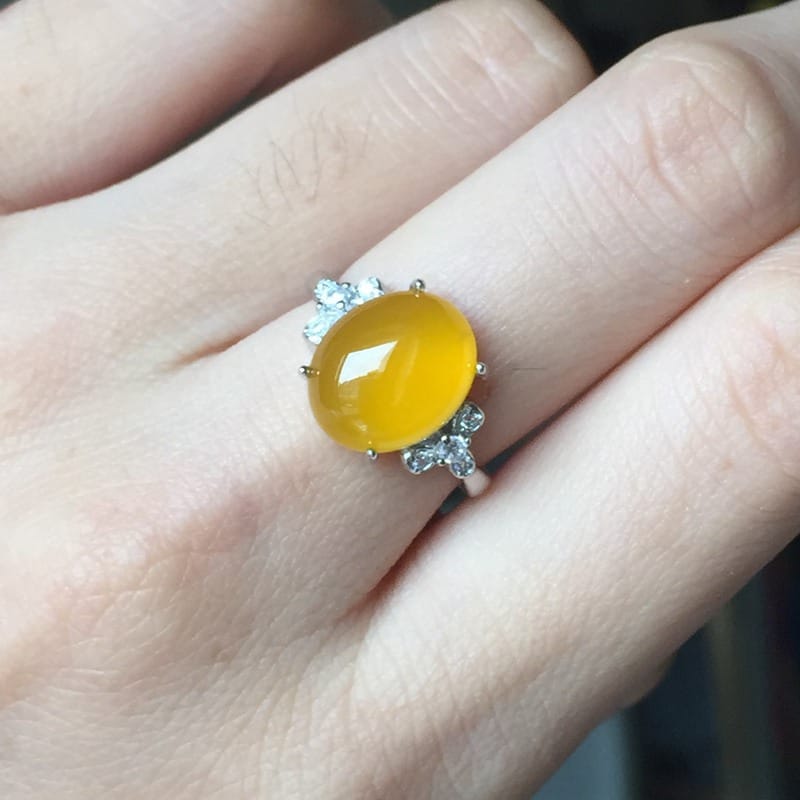 Huang Chalcedony Ring 925 Silver Caibao Wholesale Live Craft Shopping Mall