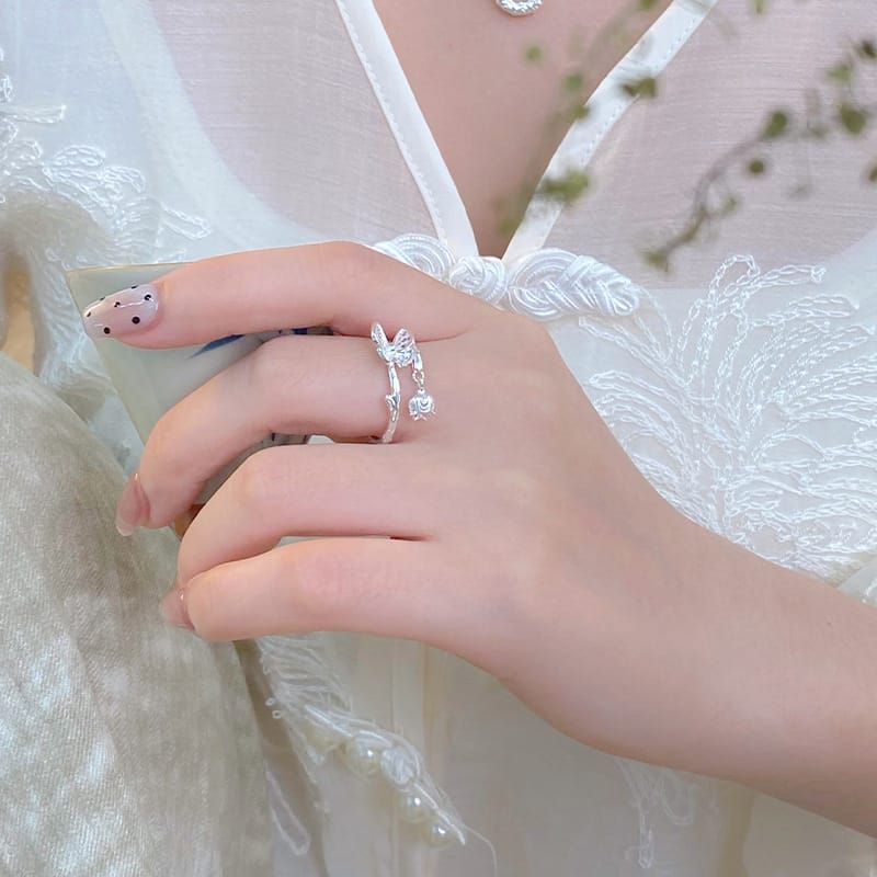 Po S999 Silver Butterfly Ring Fresh and Sweet Niche Elegant All-match Exquisite Bracelet Hair
