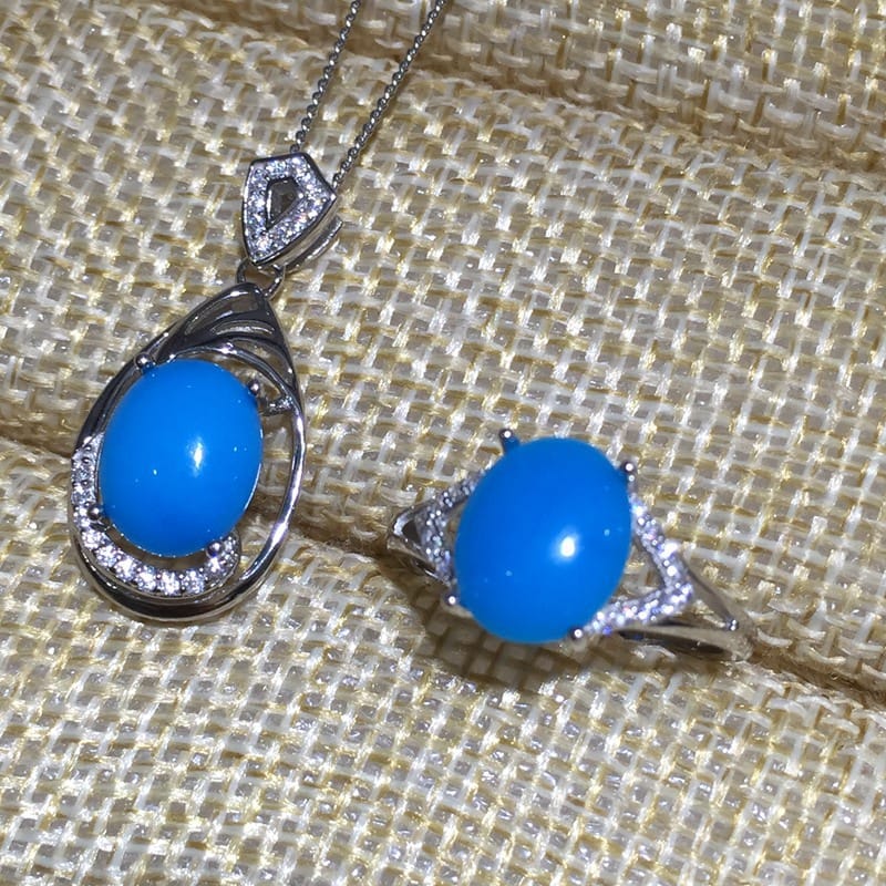 Natural American Blue Pine Set 925 Silver Porcelain Blue This batch of turquoise is of good quality