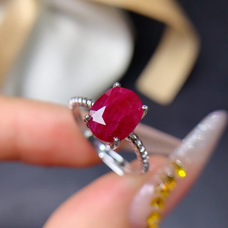 Simple natural old baked ruby 7*9mm ring live 925 silver fashion female ring trembles live