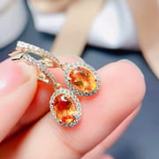 Fashionable elegant natural chicken oil yellow citrine stud earrings 925 silver Citrine Crystal clean Fire Color good