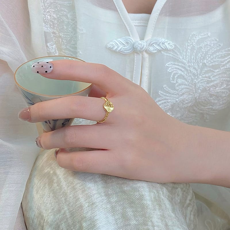 Po S999 Silver Flower Window Ring Light Luxury Artistic Elegant Goddess Exquisite Temperament Niche Jewelry