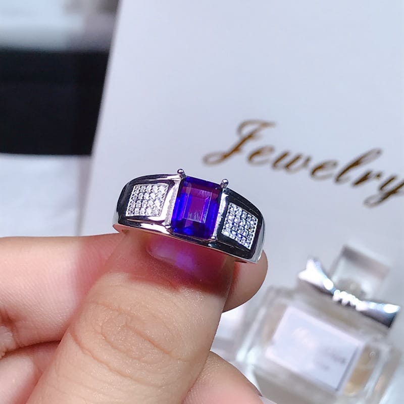 Natural amethyst men's ring wholesale 925 silver live mouth adjustable store dealer goods