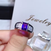 Natural amethyst men's ring wholesale 925 silver live mouth adjustable store dealer goods