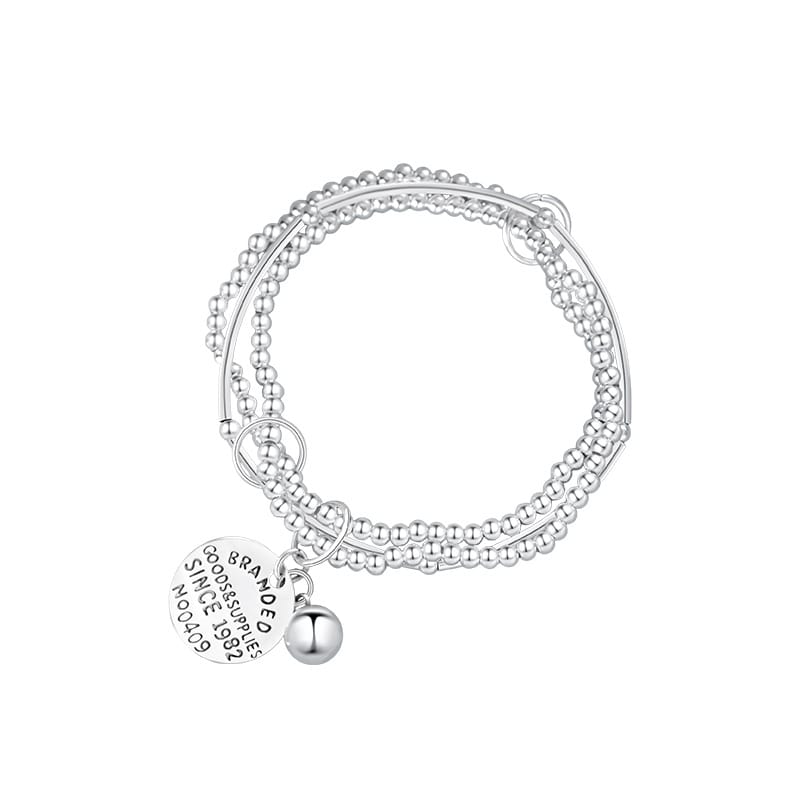 Po S999 Foot Silver Design Sense Three-layer Stacked Wearing Round Brand Pendant Bracelet Women's New Light Luxury Niche Bracelet