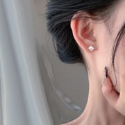 Bao S999 pure silver brushed diamond stud earrings geometric earrings small earrings quadrilateral earrings simple small fashion