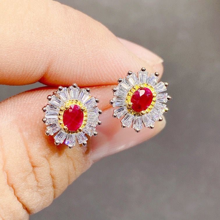 Natural Ruby stud earrings 925 silver inlaid simple exquisite live broadcast supply