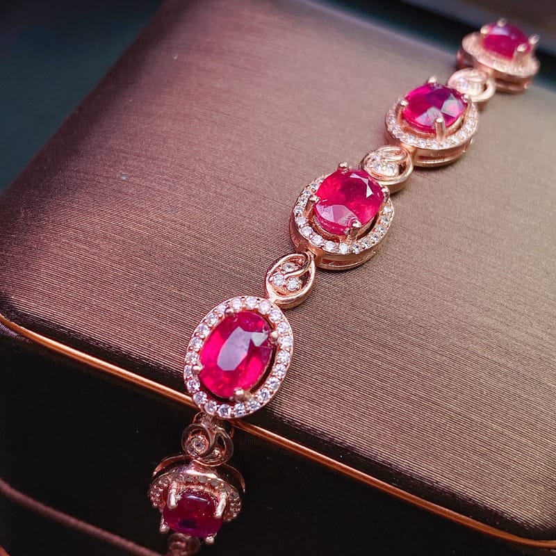 Ruby bracelet 925 silver Ruby women's bracelet with extended chain