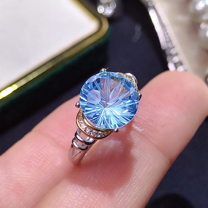 Blue Topaz Women's Ring 925 Silver Mosaic Fireworks Blue Topaz Women's Ring Factory Make Goods on behalf of Hair