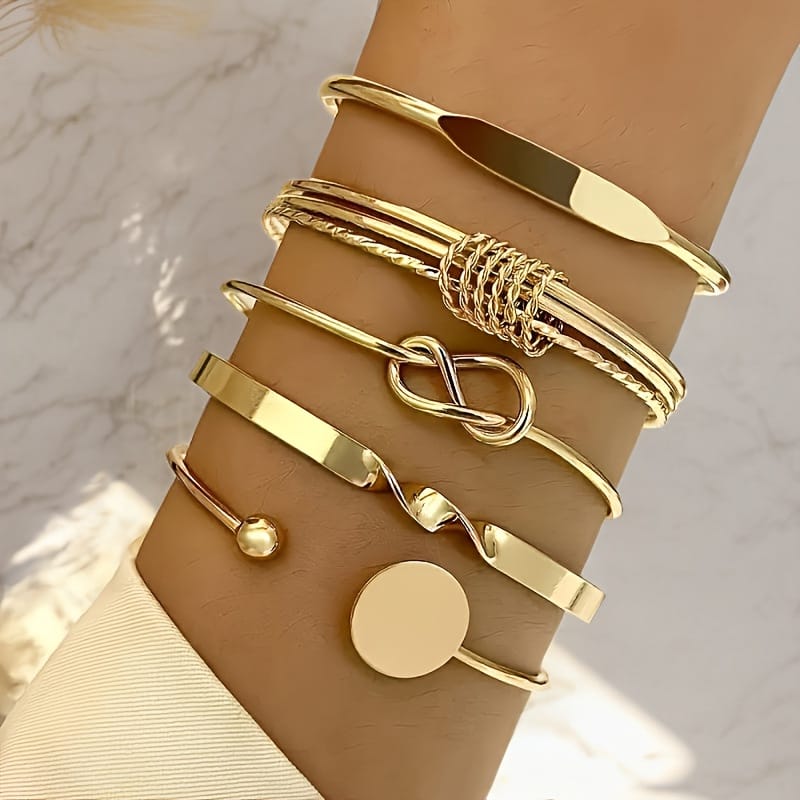 European and American fashion new personality fashion embossed twist geometric multi-layer stacked bracelet 10-piece set of decorations wholesale