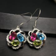 Natural color treasure earrings Europe and the United States exaggerated Topa olivine 925 silver inlay wholesale goods