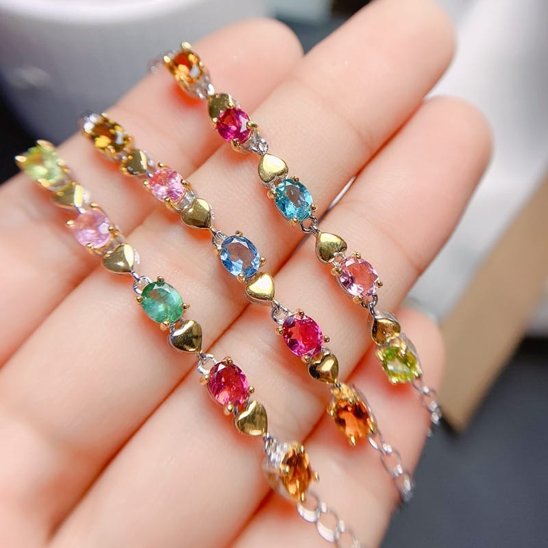Jewelry Live Supply 925 Silver Ladies Bracelet Natural Tourmaline Detected Color Treasure Wholesale Overseas Supply