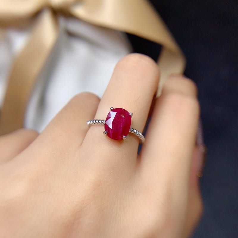 Simple natural old baked ruby 7*9mm ring live 925 silver fashion female ring trembles live
